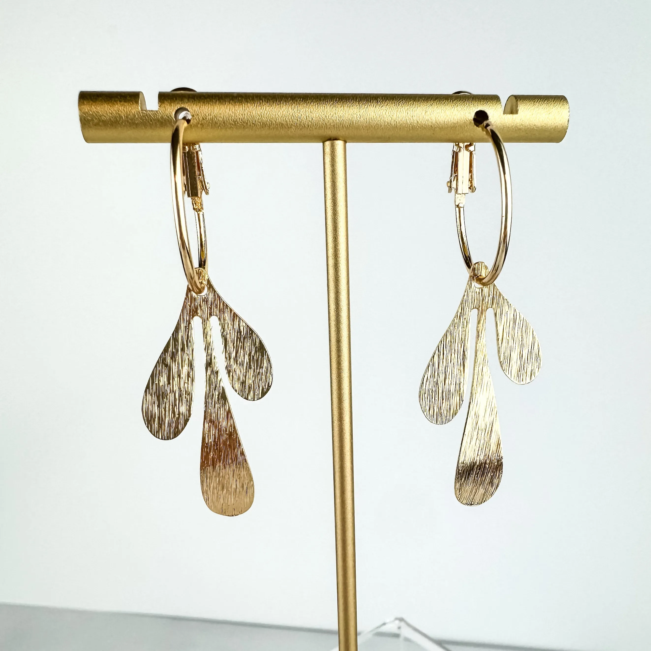 Gold Abstract Leaf Hoop Earrings