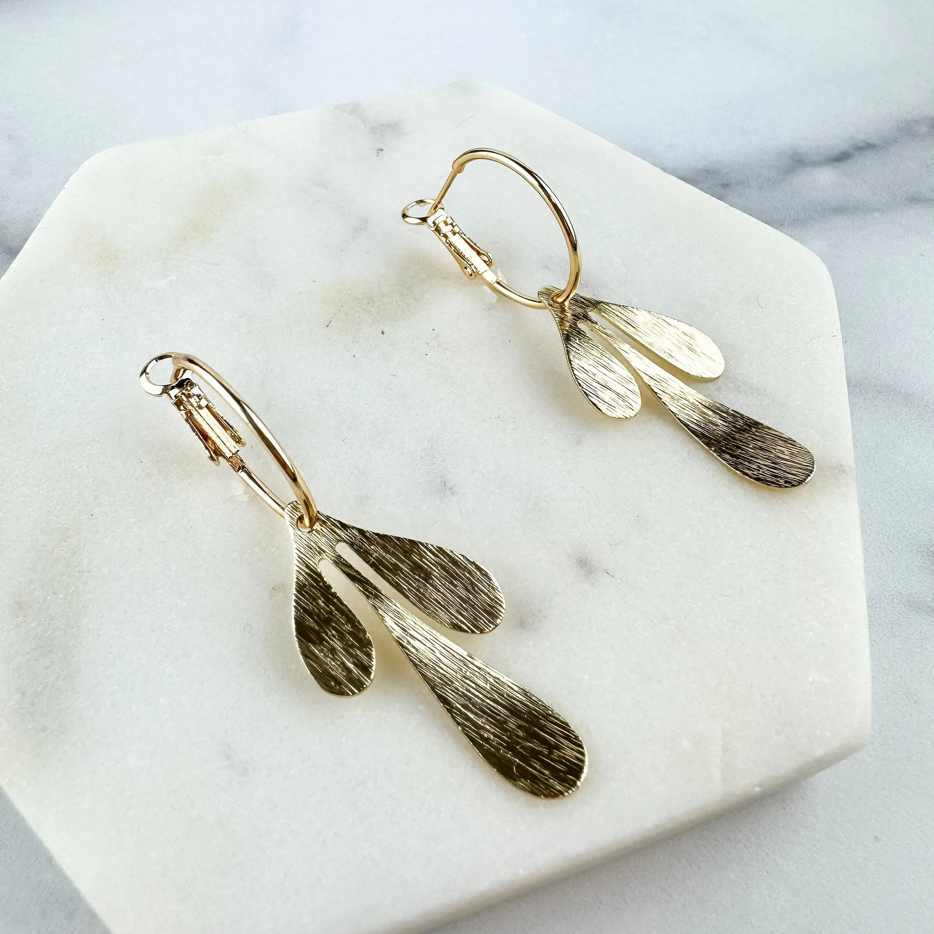 Gold Abstract Leaf Hoop Earrings