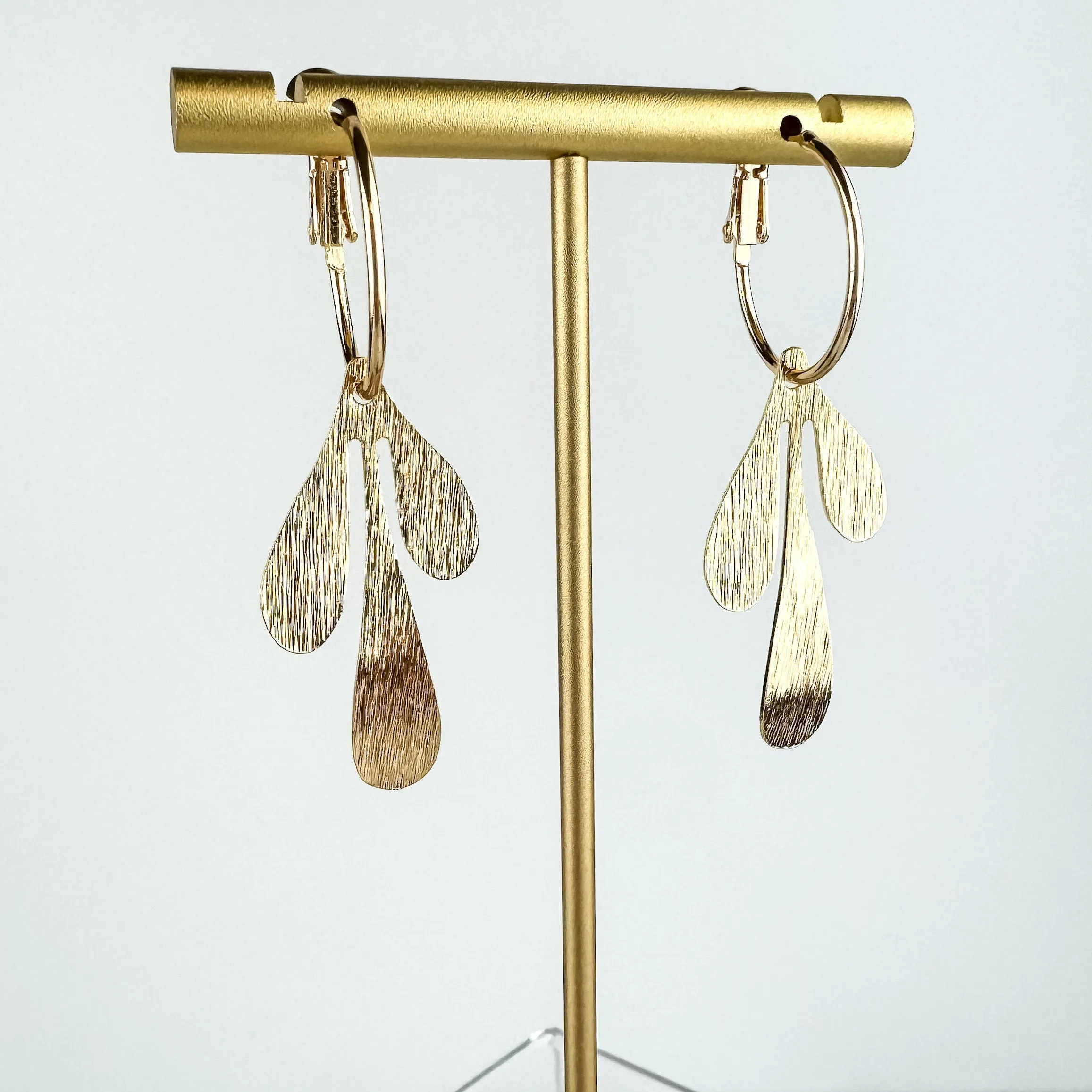 Gold Abstract Leaf Hoop Earrings