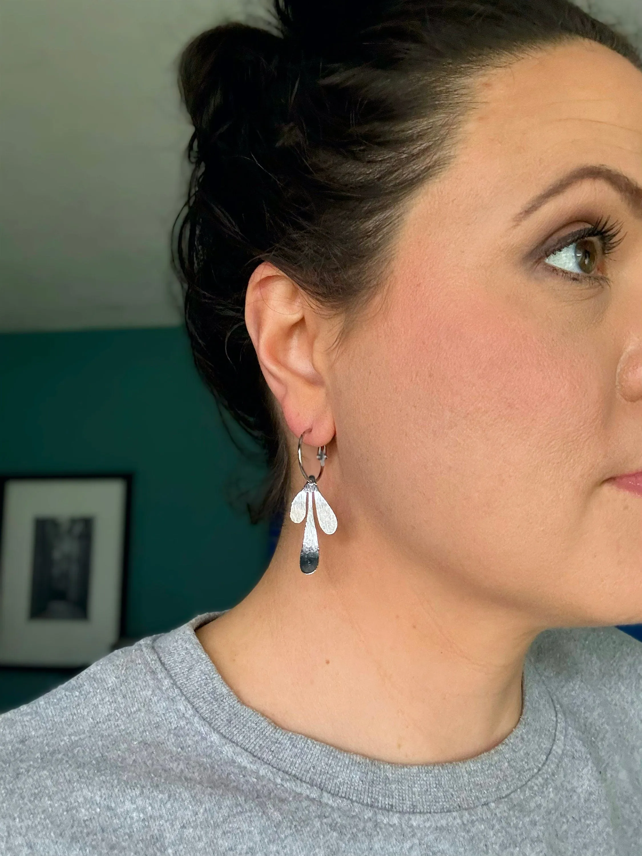 Gold Abstract Leaf Hoop Earrings