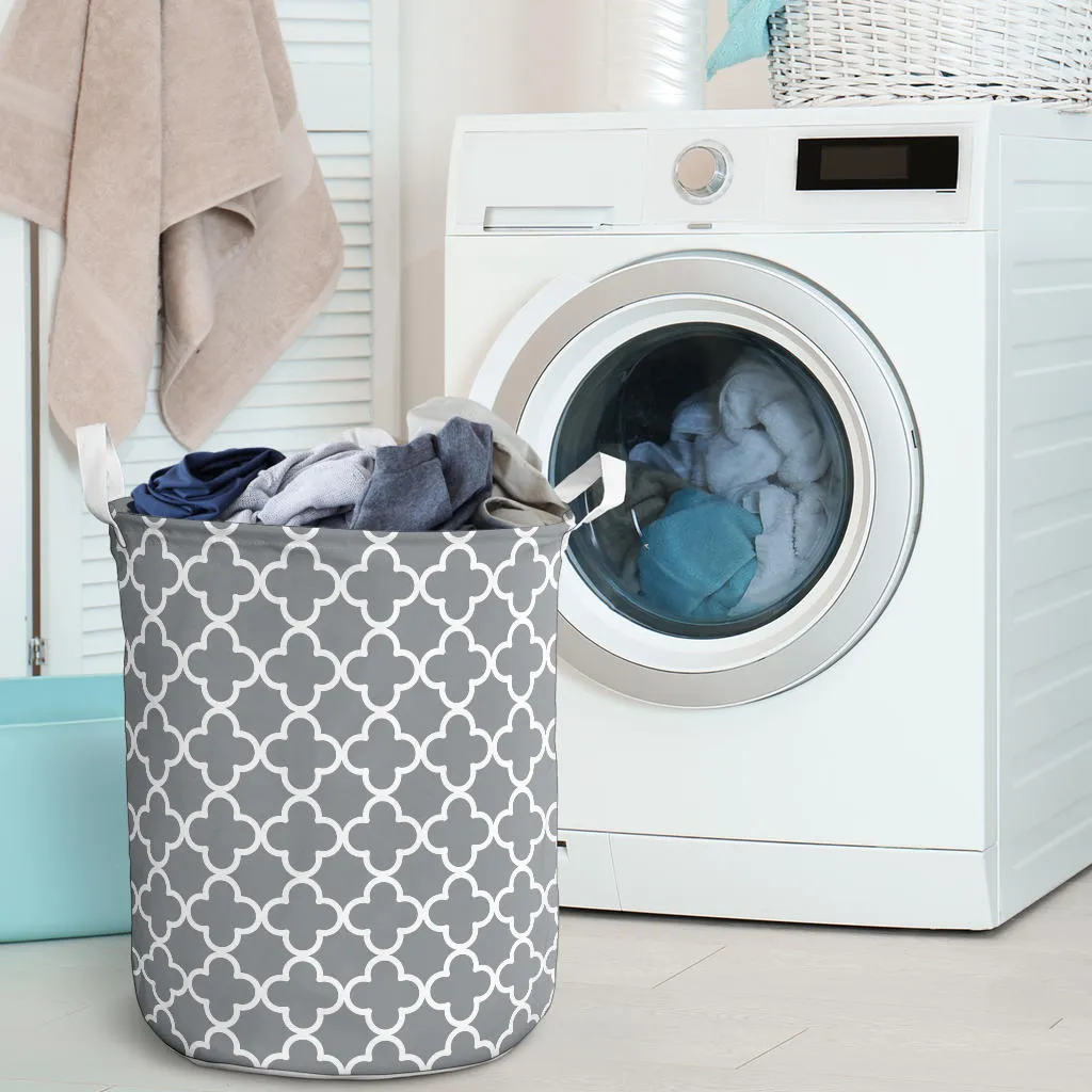 Gray and White Quatrefoil Laundry Basket Hamper Storage Bin