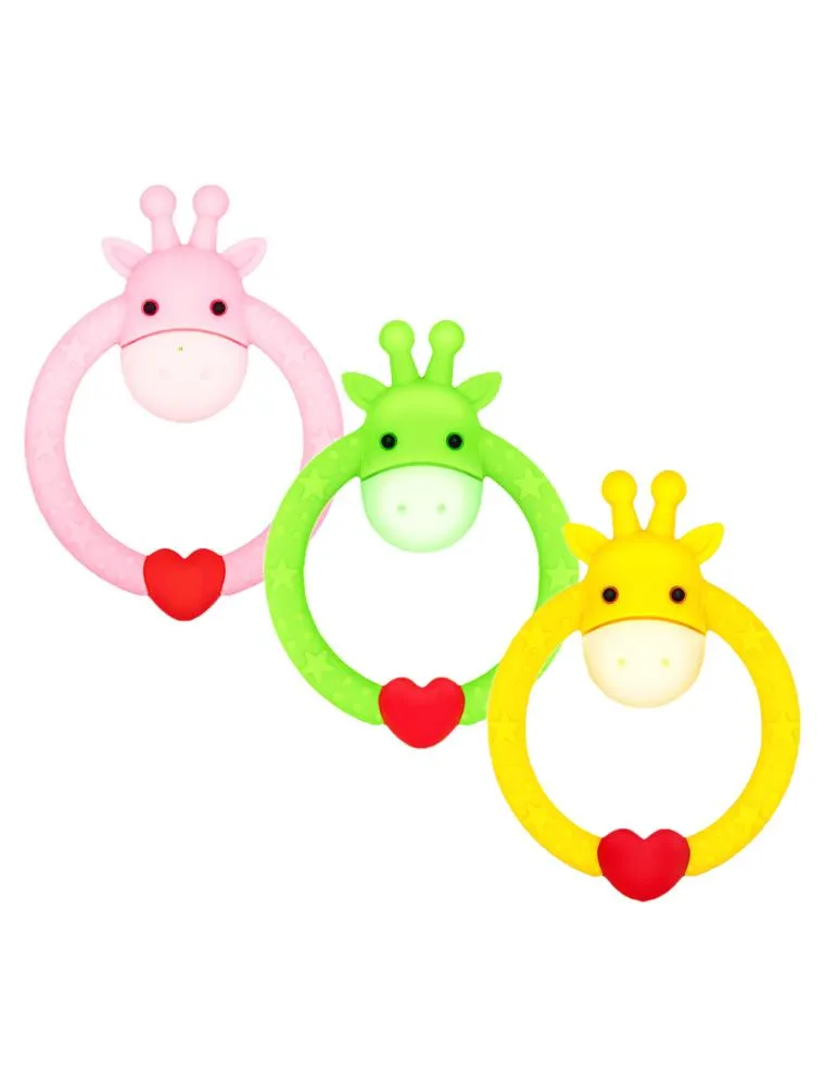 Green Giraffe Teether - Silicone Giraffe Ring Baby Teether Toy -  0 to 24 Months
