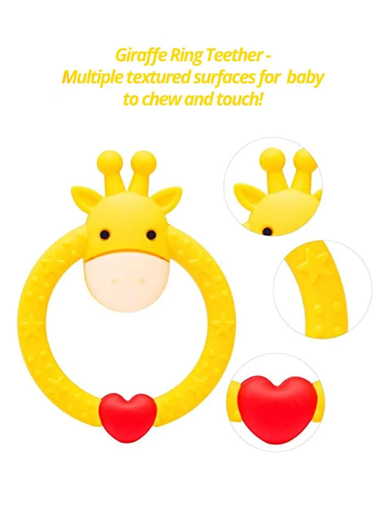 Green Giraffe Teether - Silicone Giraffe Ring Baby Teether Toy -  0 to 24 Months