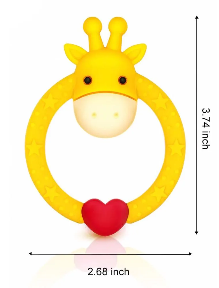 Green Giraffe Teether - Silicone Giraffe Ring Baby Teether Toy -  0 to 24 Months