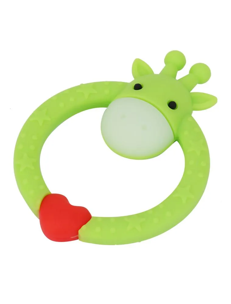 Green Giraffe Teether - Silicone Giraffe Ring Baby Teether Toy -  0 to 24 Months