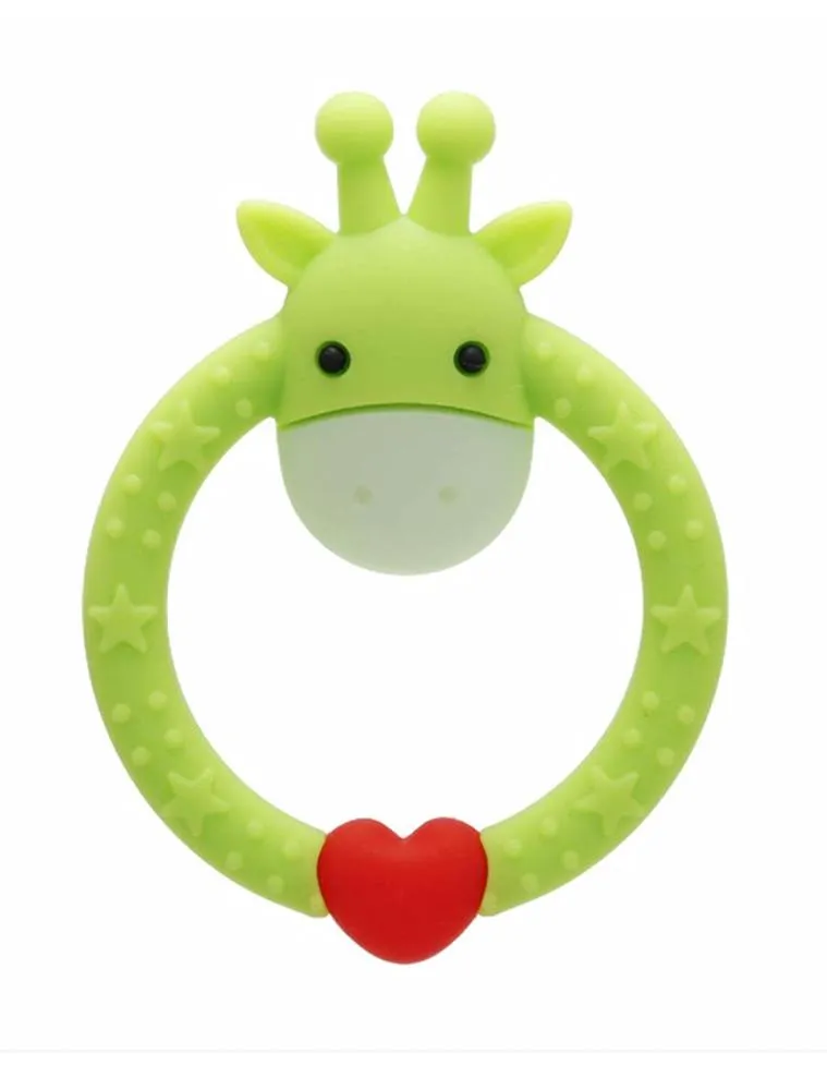 Green Giraffe Teether - Silicone Giraffe Ring Baby Teether Toy -  0 to 24 Months