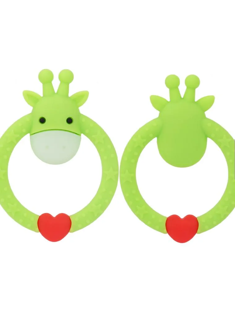 Green Giraffe Teether - Silicone Giraffe Ring Baby Teether Toy -  0 to 24 Months