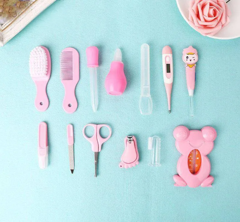 Health Care Portable Grooming Kit Safety Cutter Nail Care Set with Thermometer - Blue, Pink