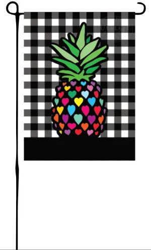 Heart Pineapple on Buffalo Plaid Garden Flag