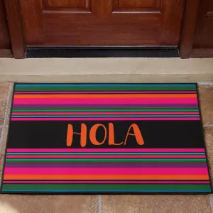 Hola Door Mat Black With Colorful Serape Pattern