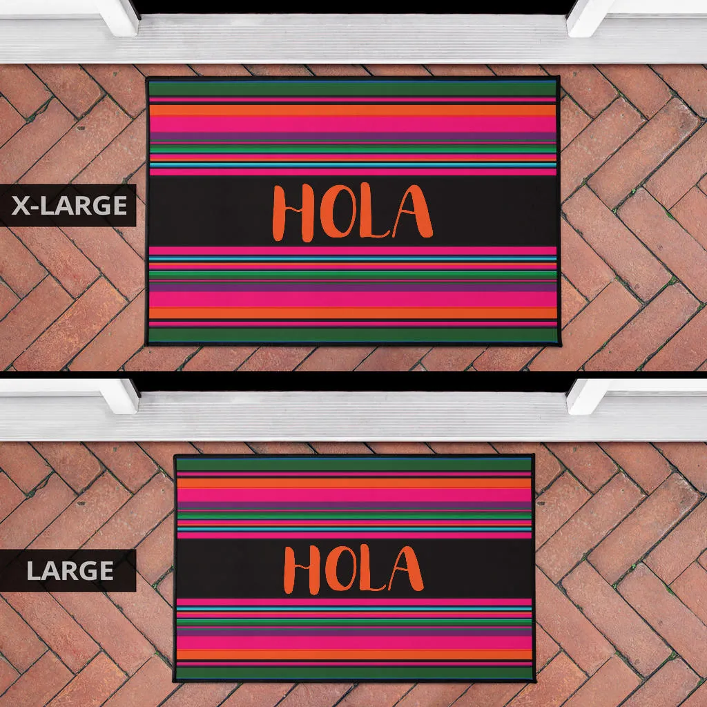 Hola Door Mat Black With Colorful Serape Pattern