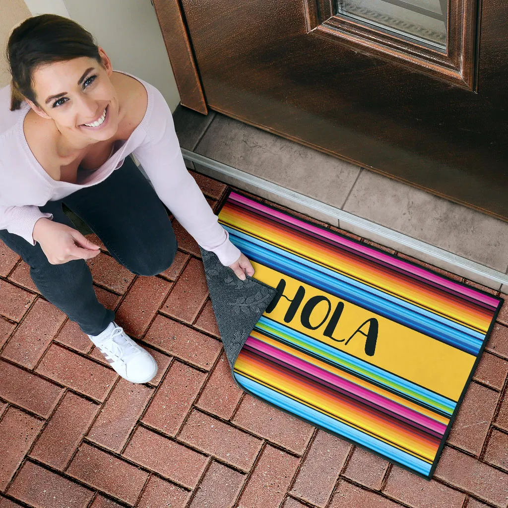 Hola Doormat With Colorful Serape Mexican Style Pattern