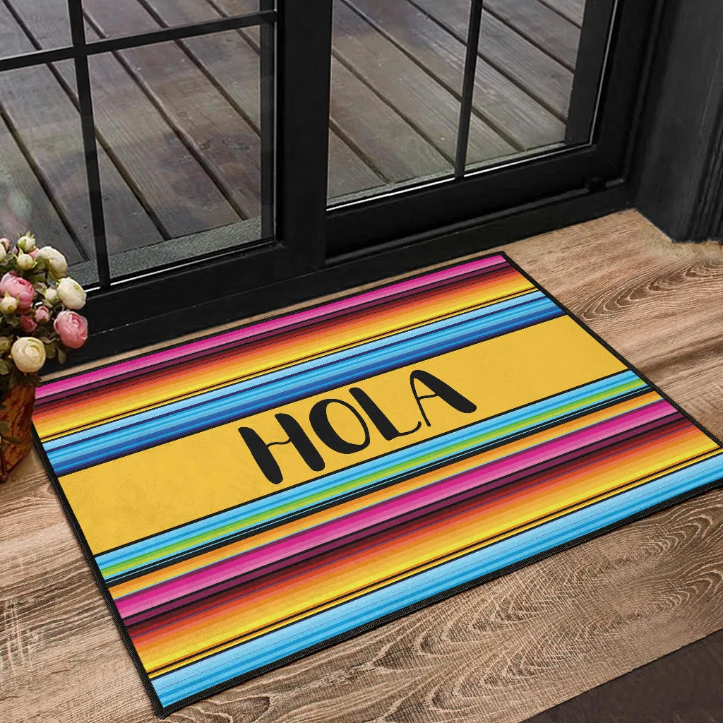 Hola Doormat With Colorful Serape Mexican Style Pattern