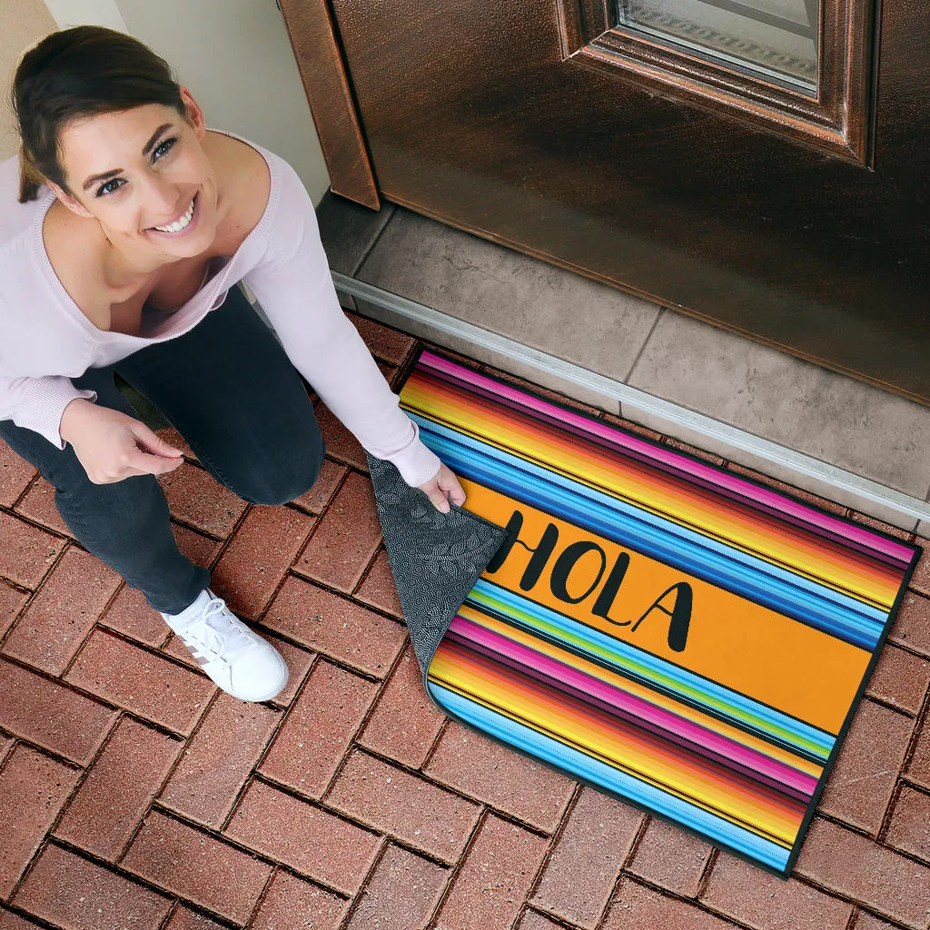 Hola Doormat With Colorful Serape Mexican Style Pattern