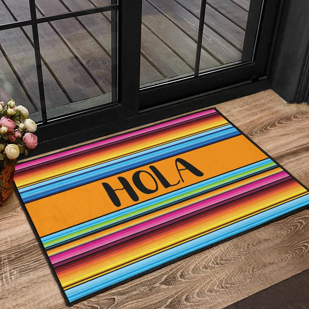 Hola Doormat With Colorful Serape Mexican Style Pattern