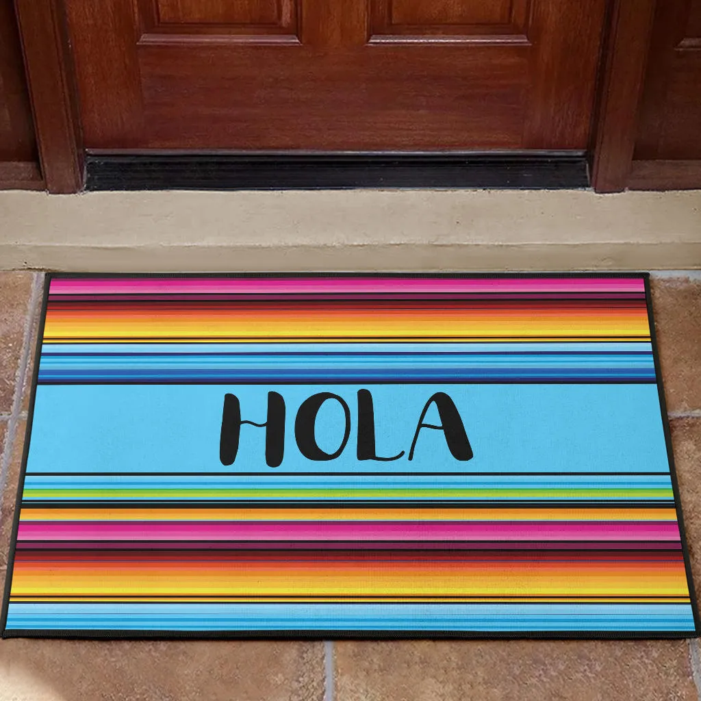 Hola Doormat With Colorful Serape Mexican Style Pattern