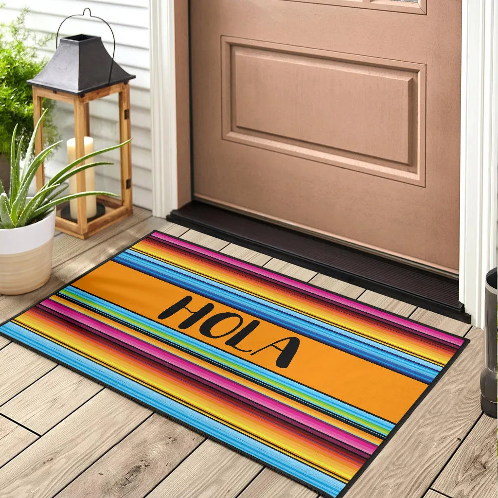 Hola Doormat With Colorful Serape Mexican Style Pattern