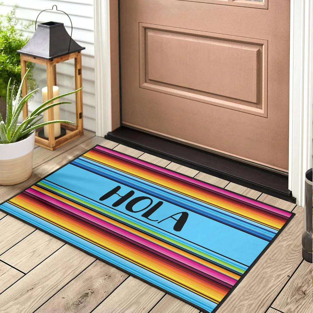 Hola Doormat With Colorful Serape Mexican Style Pattern