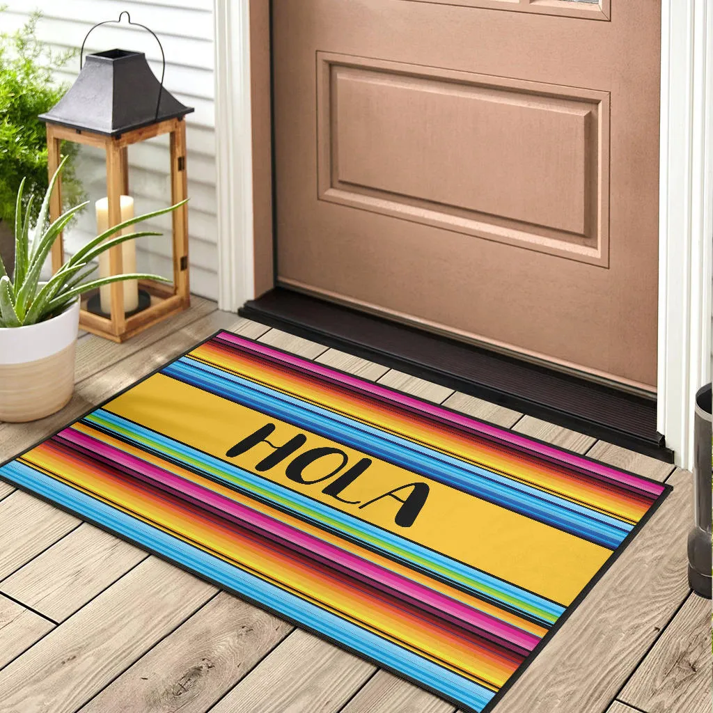 Hola Doormat With Colorful Serape Mexican Style Pattern