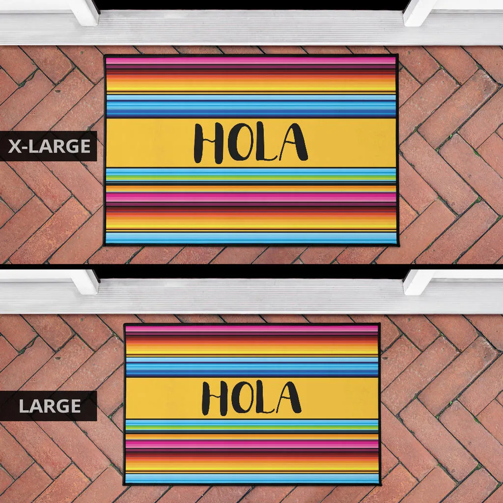 Hola Doormat With Colorful Serape Mexican Style Pattern