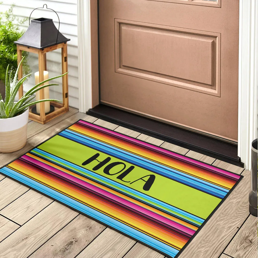 Hola Doormat With Colorful Serape Mexican Style Pattern