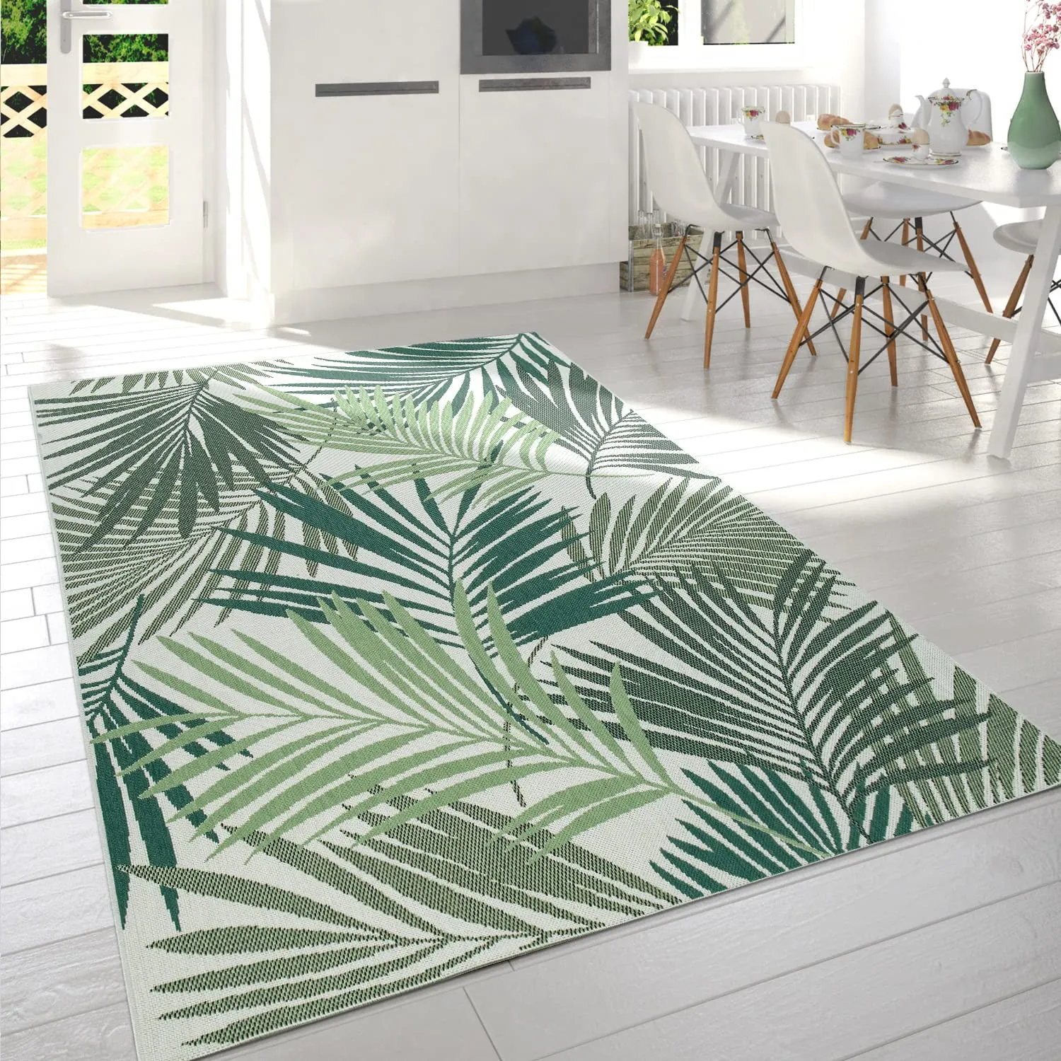 Indoor & Outdoor Rug for Patio Jungle Floral Palm Trees Design Green, Size: 2'8" x 4'11"