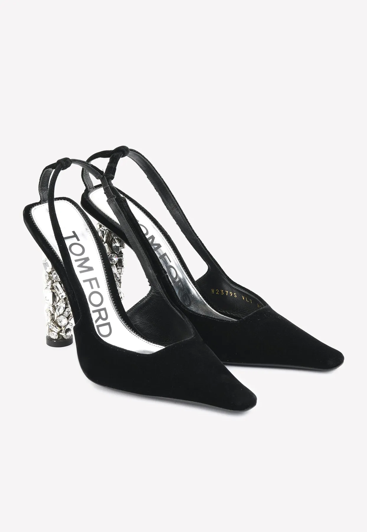 Jewel Heel 105 Slingback Velvet Pumps