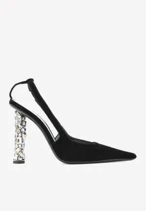 Jewel Heel 105 Slingback Velvet Pumps
