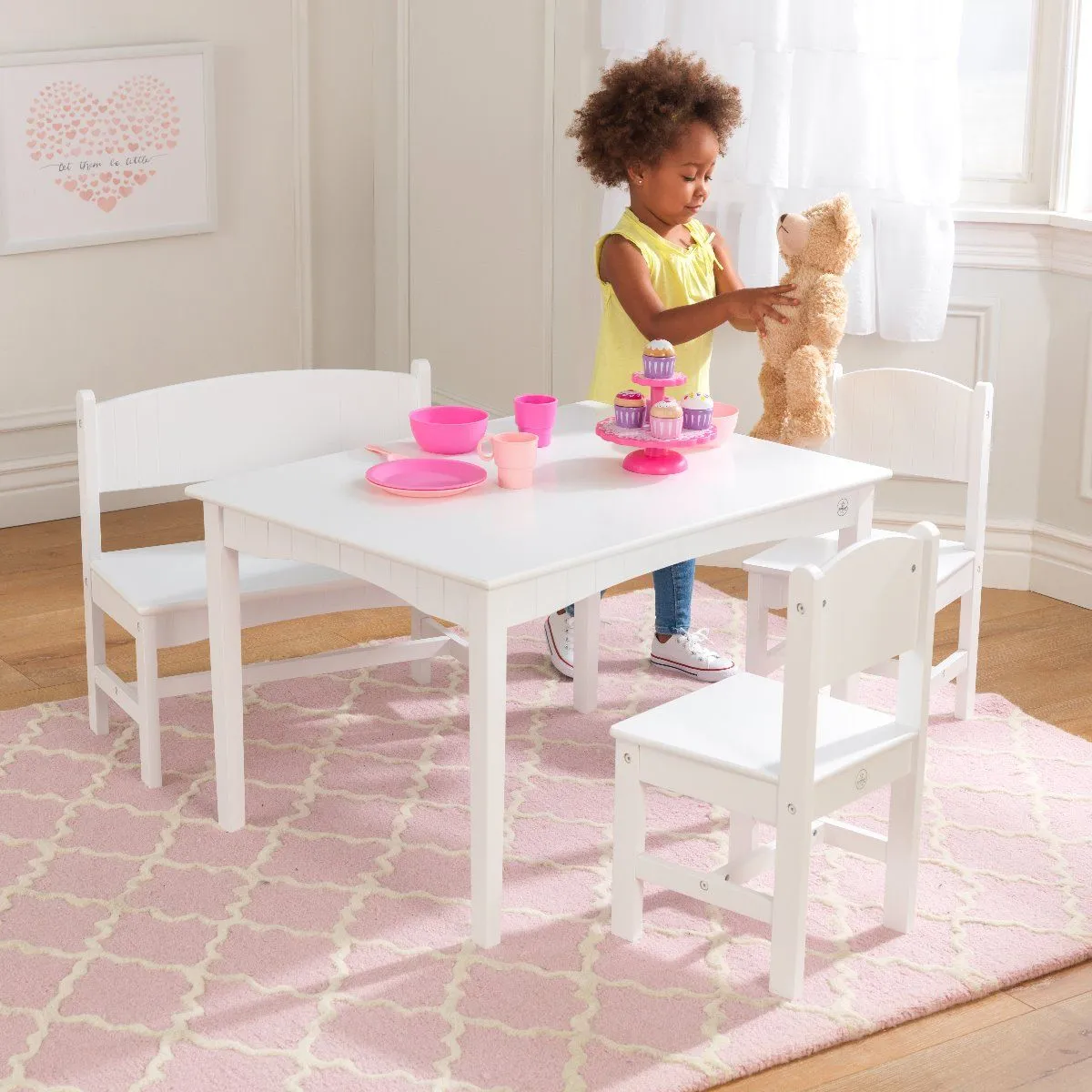 KidKraft Nantucket Table with Bench and 2 Chairs - White