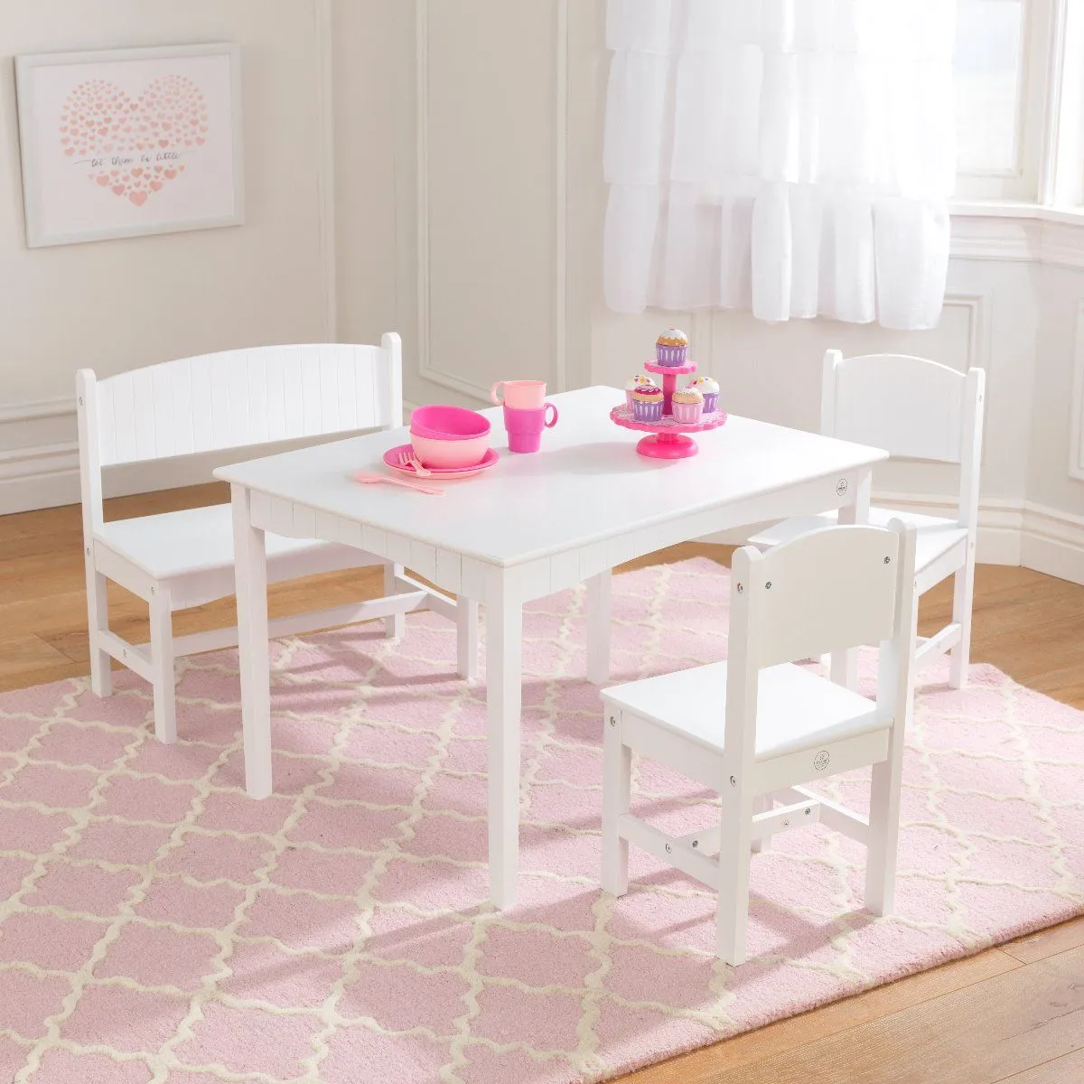 KidKraft Nantucket Table with Bench and 2 Chairs - White