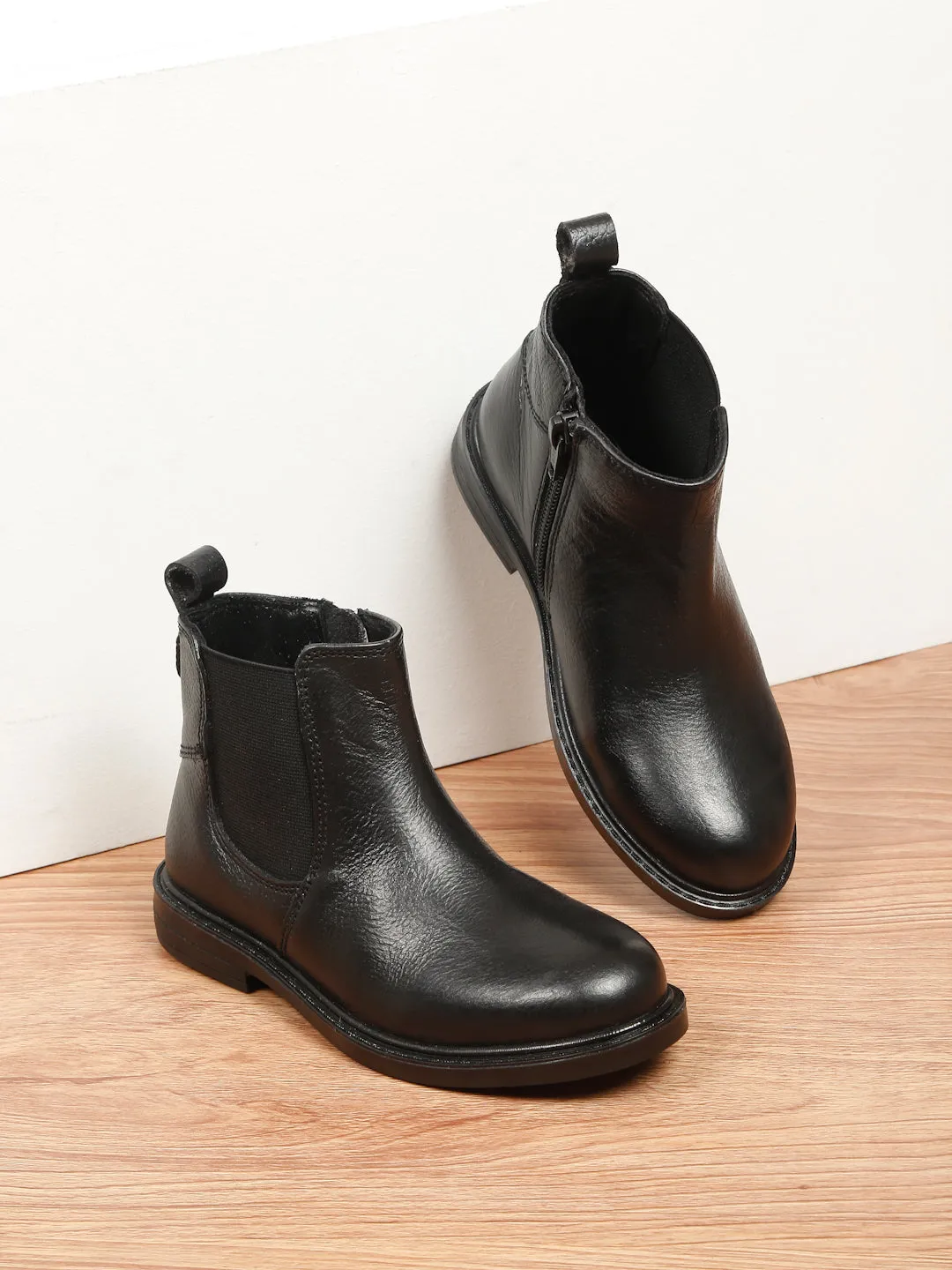 Kids’ Black Leather Chelsea Boots