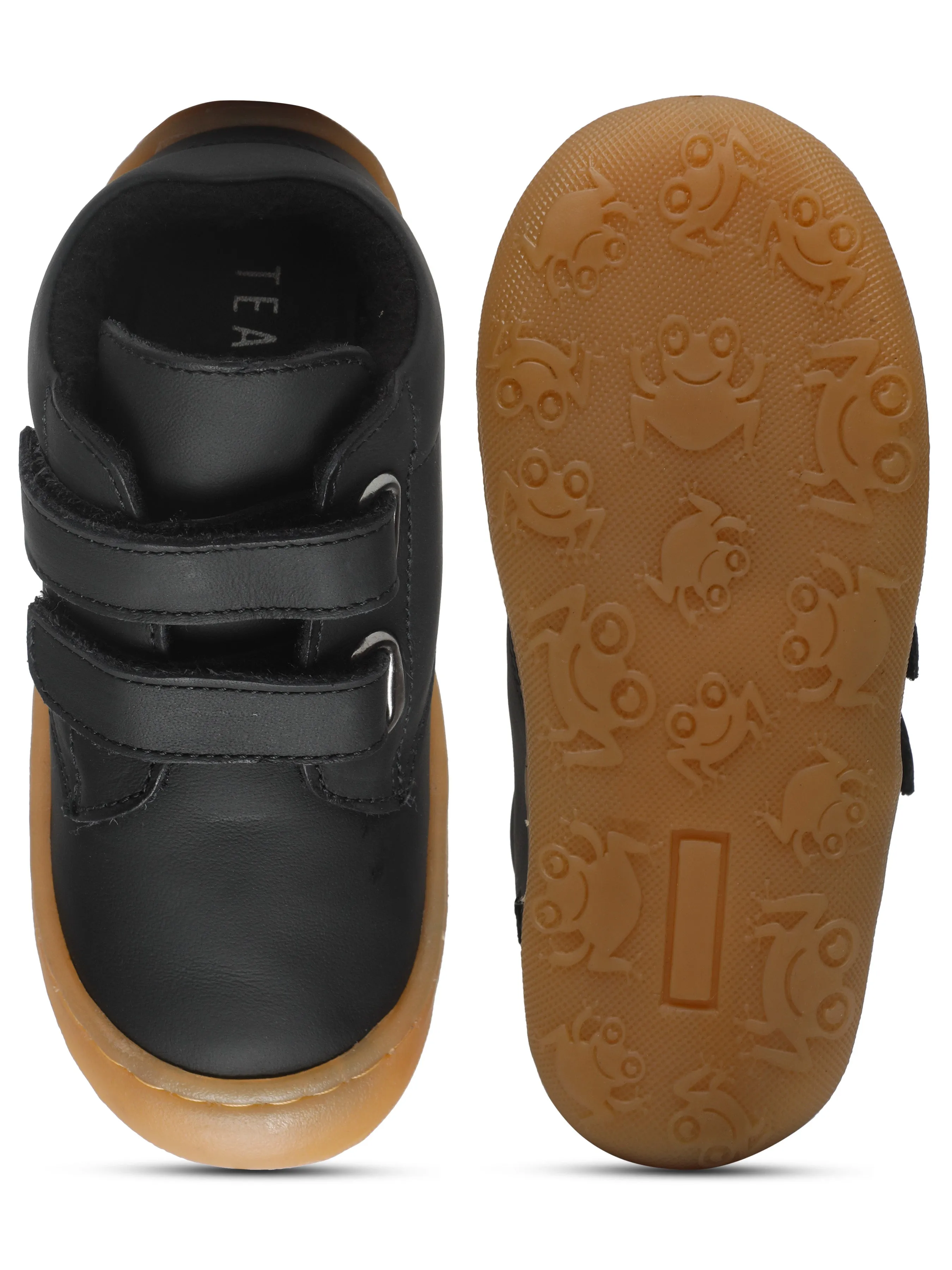Kid's Black Leather With Velcro Closure Comfort Insole Sneakers