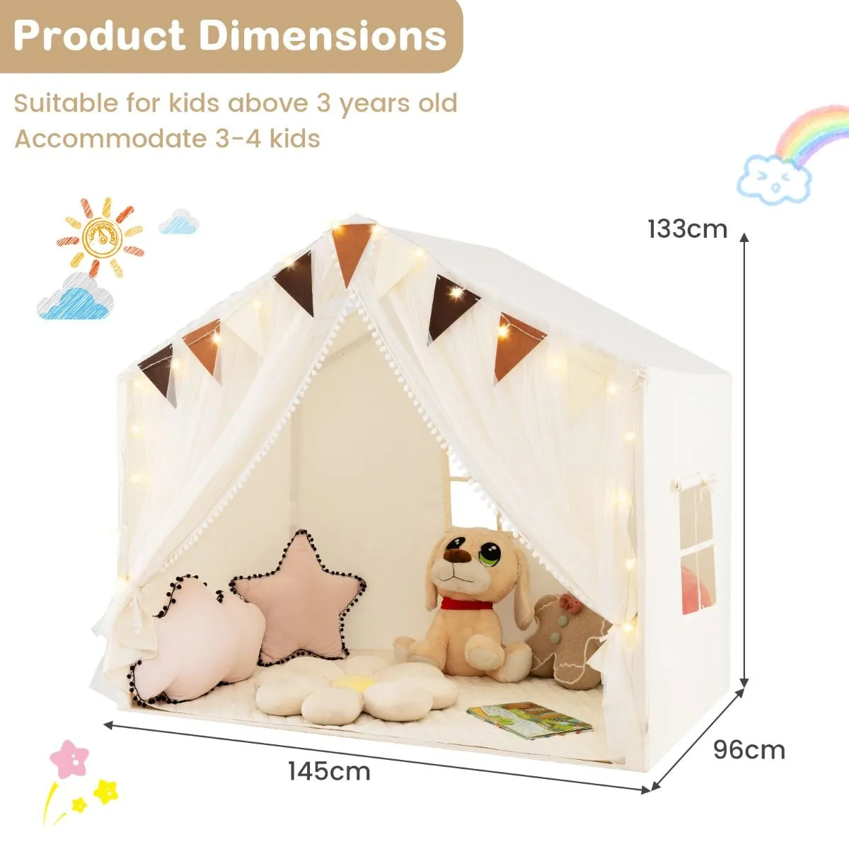 Kids Play Tent | Fabric and Screen Curtains | Indoor & Outdoor | Cream