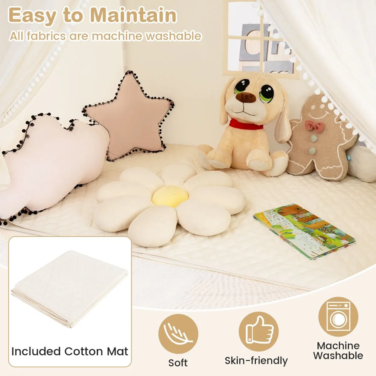 Kids Play Tent | Fabric and Screen Curtains | Indoor & Outdoor | Cream