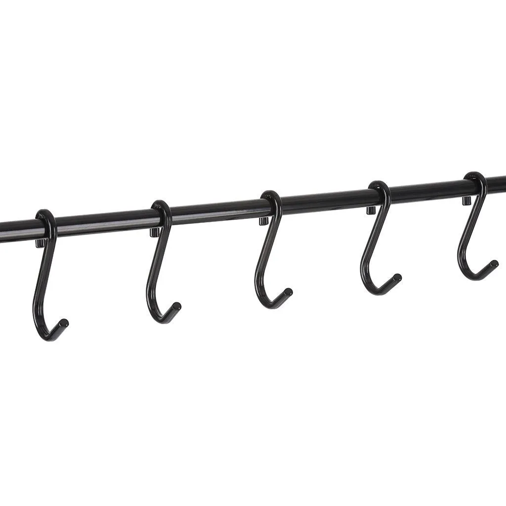 LANGRIA Entryway Coat Rack Metal Standing Hall Tree with 2-Tier Grid Wire Shoe Rack, Wooden Bench and Hat Umbrella Holder Features 5 Hooks (Black)