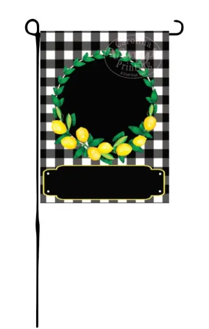 Lemon Wreath on Buffalo Plaid Garden Flag