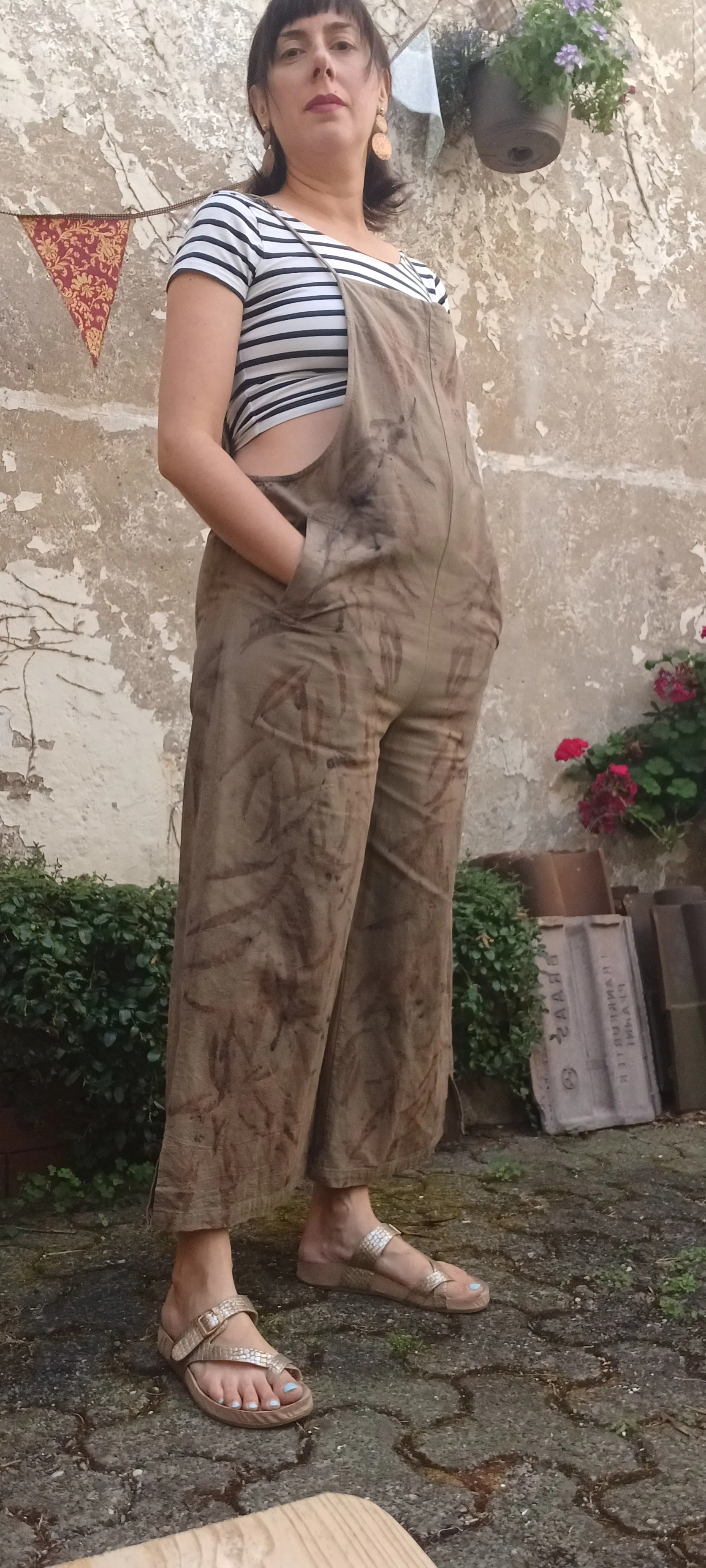 Linen Jumpsuit Eucalyptus Botanical Print - OLIVE