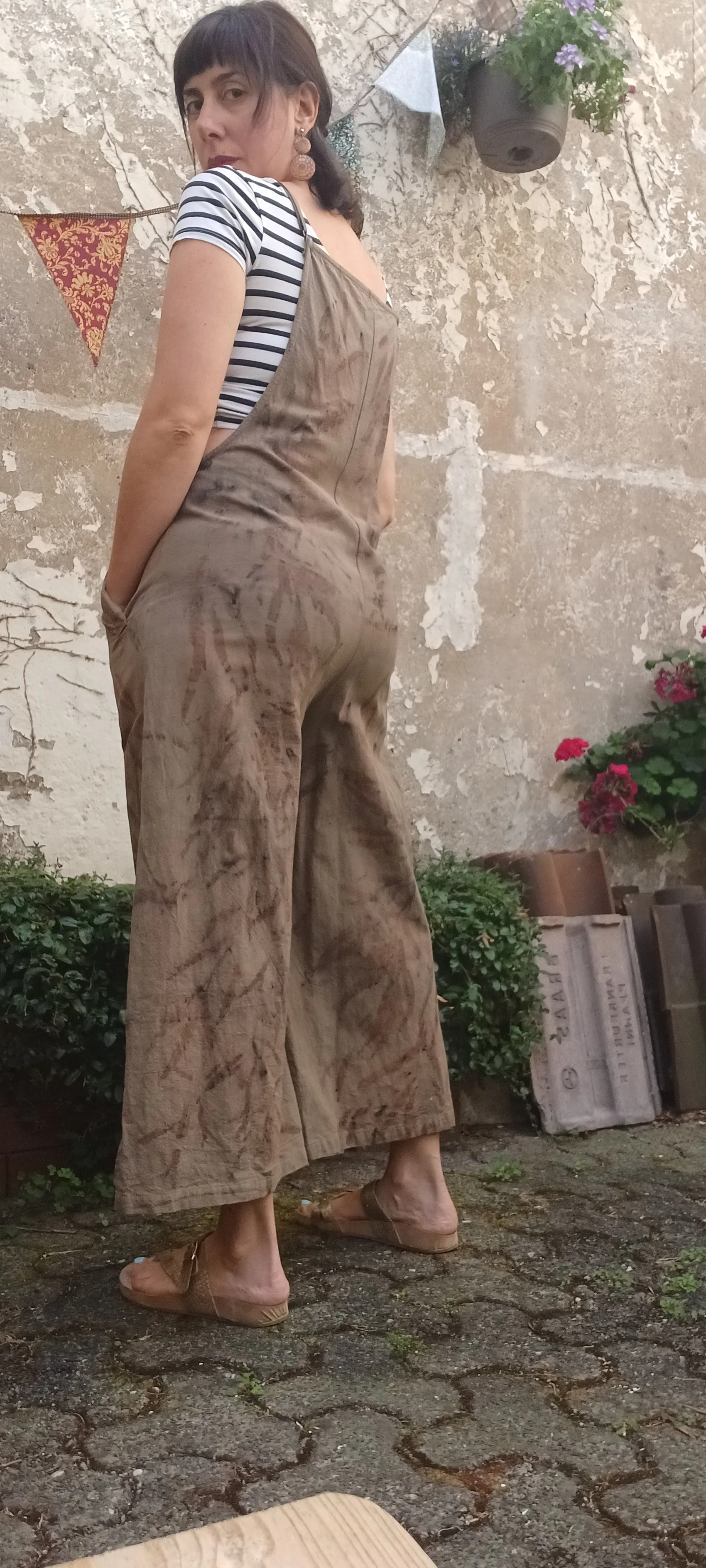 Linen Jumpsuit Eucalyptus Botanical Print - OLIVE
