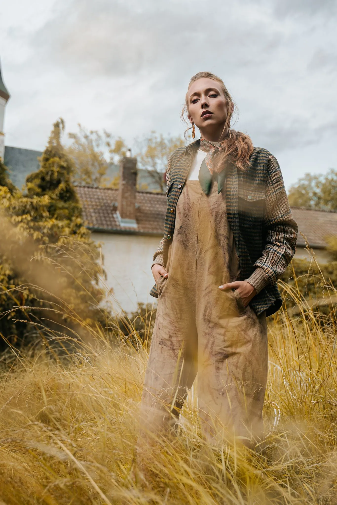 Linen Jumpsuit Eucalyptus Botanical Print - OLIVE