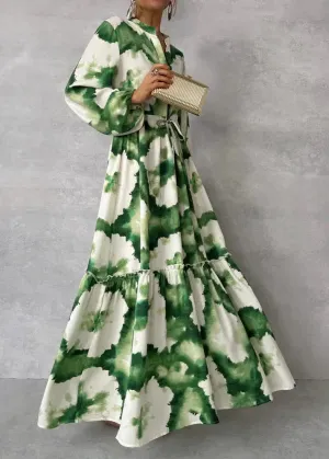 Long green V-neck maxi dress, Charlotte
