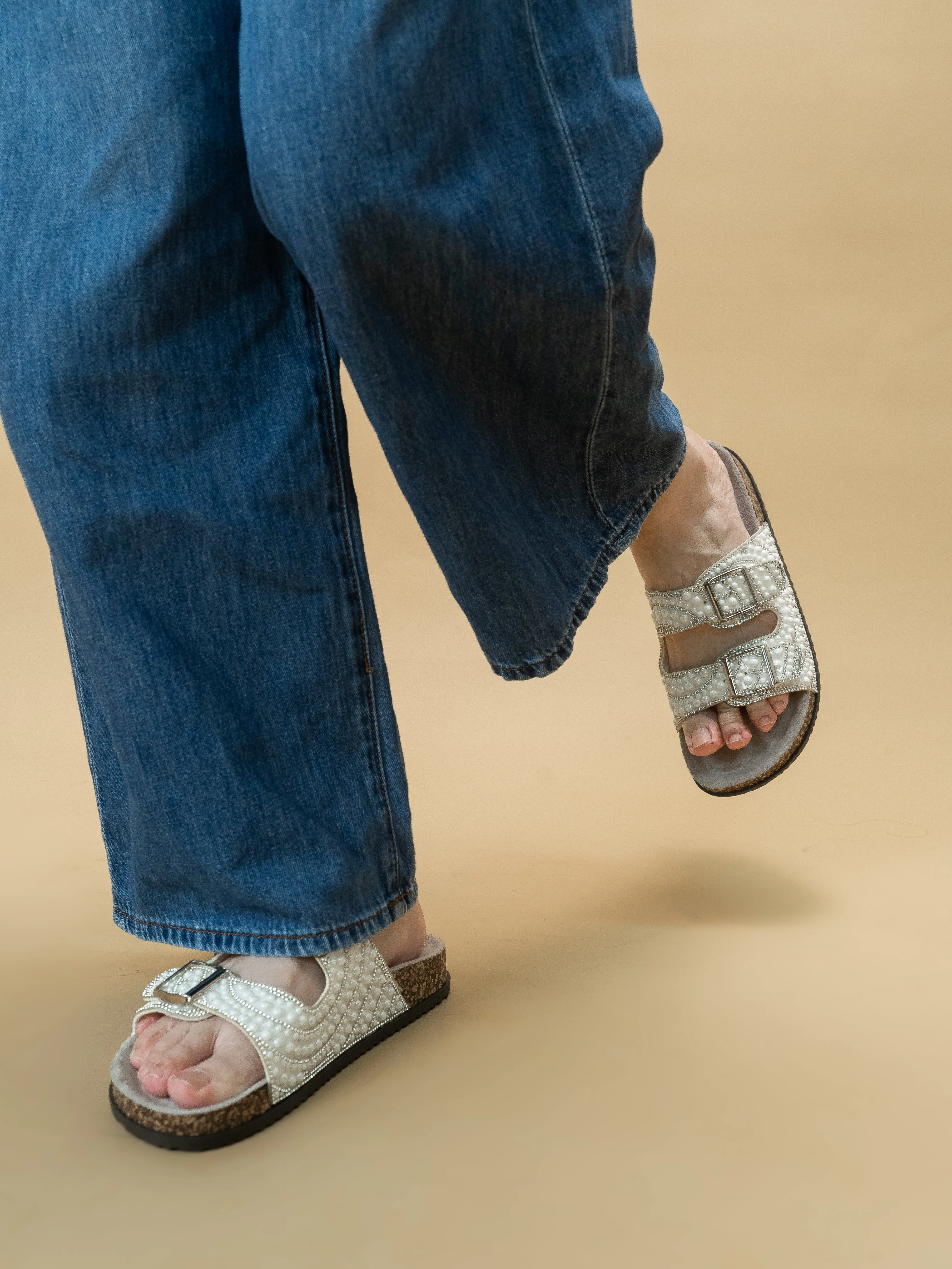 Madison Beaded Two Strap Sandals (Grey)