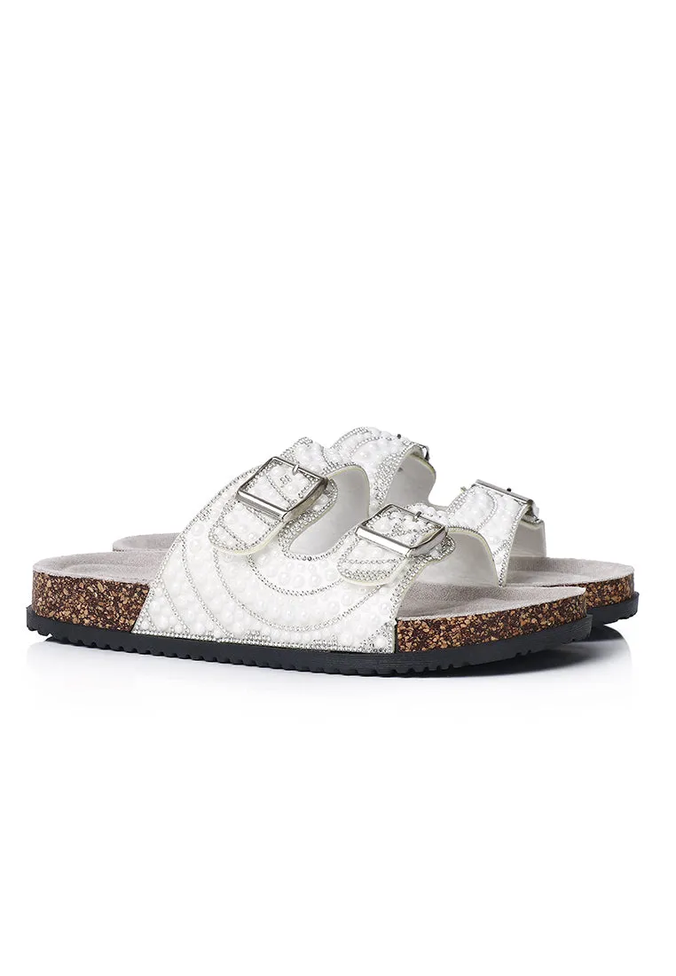 Madison Beaded Two Strap Sandals (Grey)