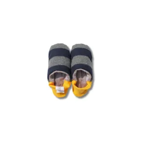 Merippa Slippers FW | Navy Stripes, Grey & Yellow Flannel Stripes × Fur