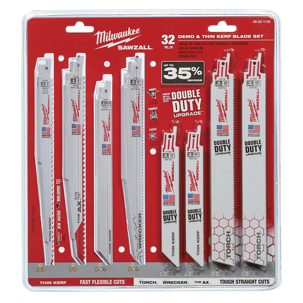 Milwaukee 49-22-1132 32 Piece SAWZALL Demolition & Standard Blade Set