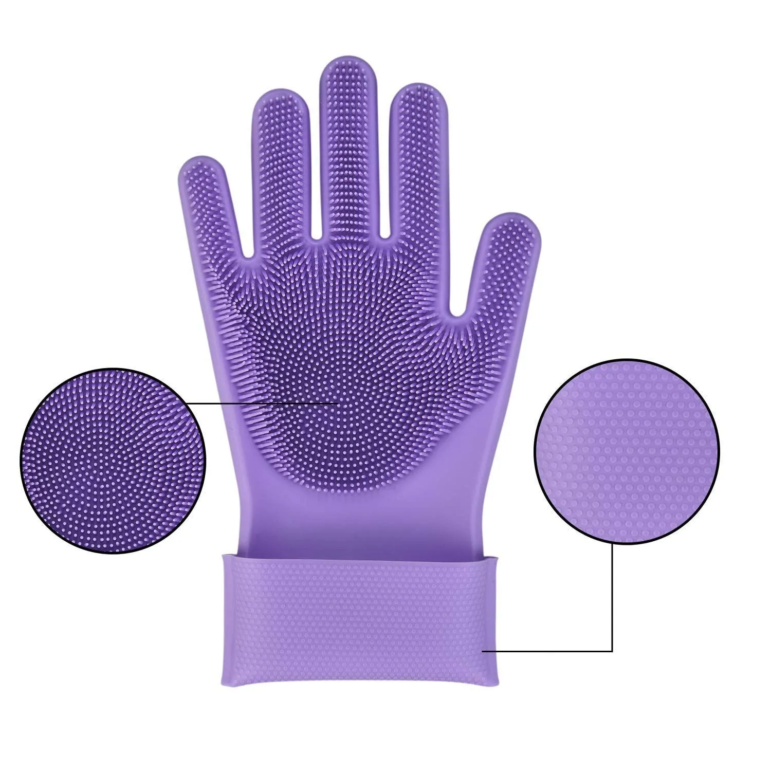Multi Purpose Silicone Dishwashing Gloves with Bristles (Purple)