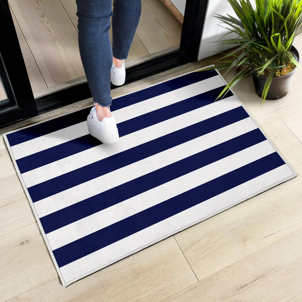 Navy and White Striped Doormat Welcome Mat Lake House DÃ©cor