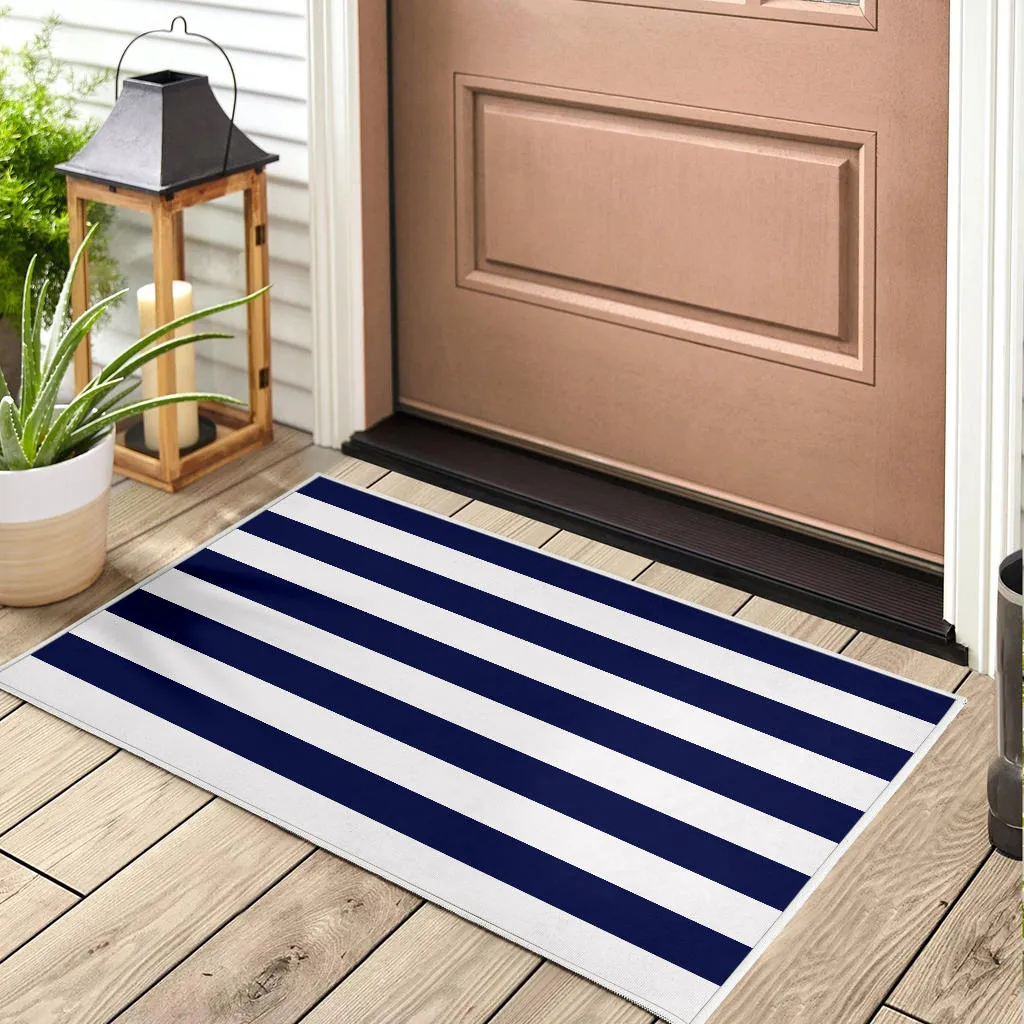 Navy and White Striped Doormat Welcome Mat Lake House DÃ©cor
