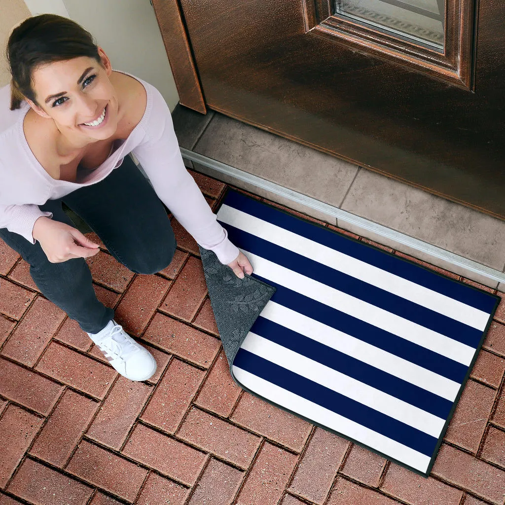 Navy and White Striped Doormat Welcome Mat Lake House DÃ©cor