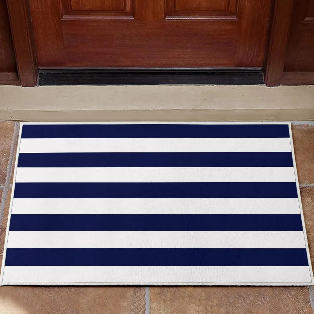 Navy and White Striped Doormat Welcome Mat Lake House DÃ©cor