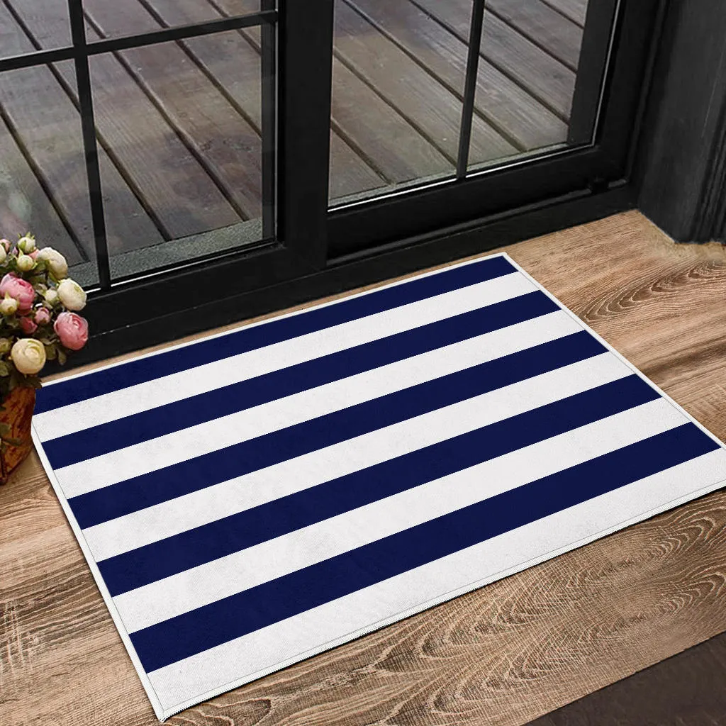 Navy and White Striped Doormat Welcome Mat Lake House DÃ©cor